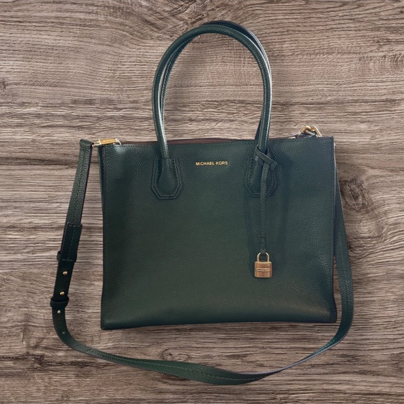 Michael Kors Dark Green Saffiano Leather purse with Gold Accents - Picture 1 of 10
